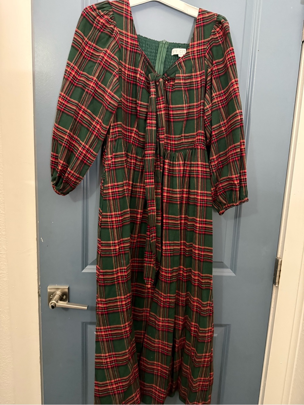 Ivy City Co Green and Red Plaid Maxi Dress